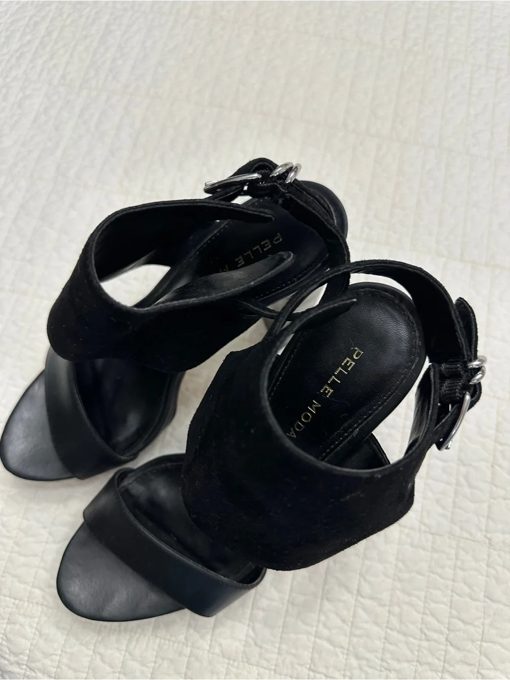 Pelle Moda 6.5 Black High Heel Open-Toe Sandals Women's Elegant Ankle Cuff Block